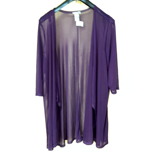 Catherines 22W Petite Sheer Mesh Cardigan Topper Jacket Purple Open 22WP NEW - Picture 1 of 5